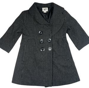 Roxi Women’s Black White Polka Dot Peacoat Mid Length Double Breasted Size M